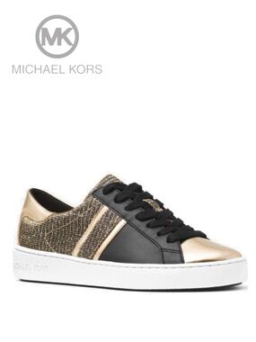 MK new Keaton Stripe Sneaker w/ Glitter Chain Mesh + Box